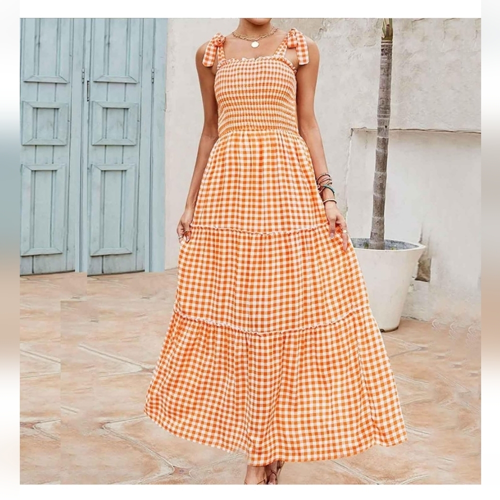 Zesica gingham print maxi dress